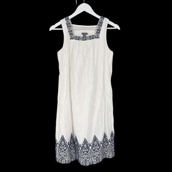 J. Jill‎ Size XS White Linen Embroidered Shift Dress Sleeveless Lined in Cotton - Picture 1 of 11
